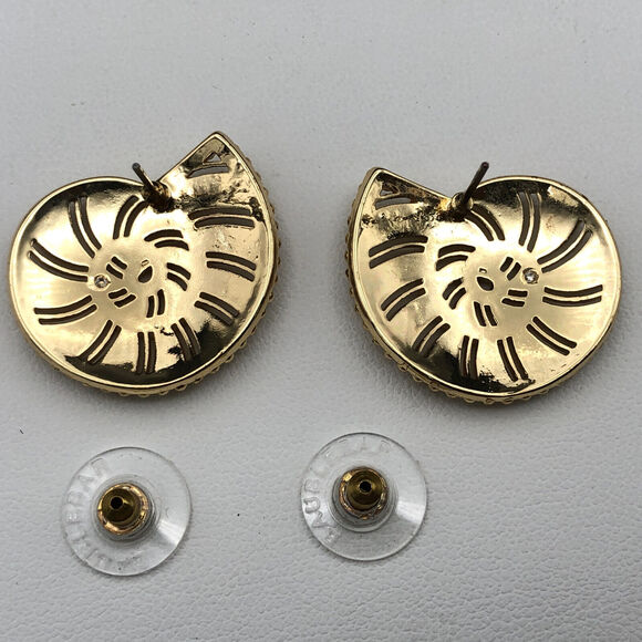 BaubleBar Earrings Nautilus Shell Shape Ivory Black Enamel Inlay Gold Tone Studs - Picture 4 of 5